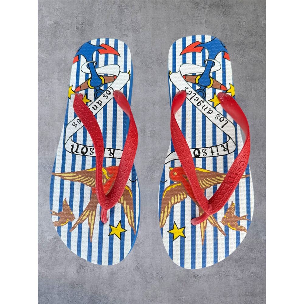 Vtg Kitson Los Angeles Flip Flops Y2K Nautical Anchor Swallow Size 9 10 Sailor